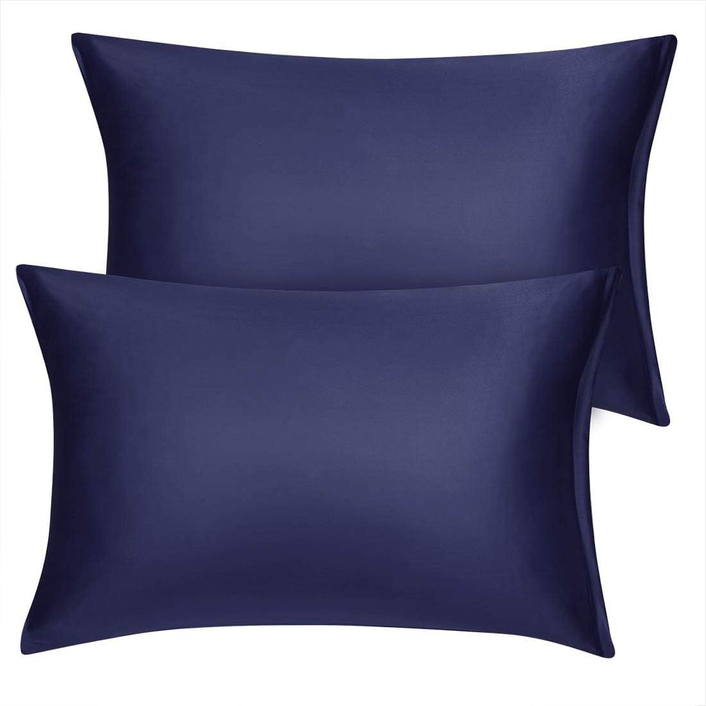 uxcell Travel Satin Pillowcase with Zipper, Super Soft and Luxury, Silky Pillow Cases Covers Set of 2, 14"x20", Navy