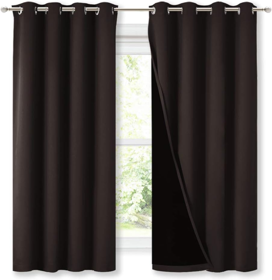 Nicetown Complete 100% Blackout Curtains, Thermal Insulated & Energy Efficiency Window Draperies with Black Liner, Noise Reducing Short Cur…