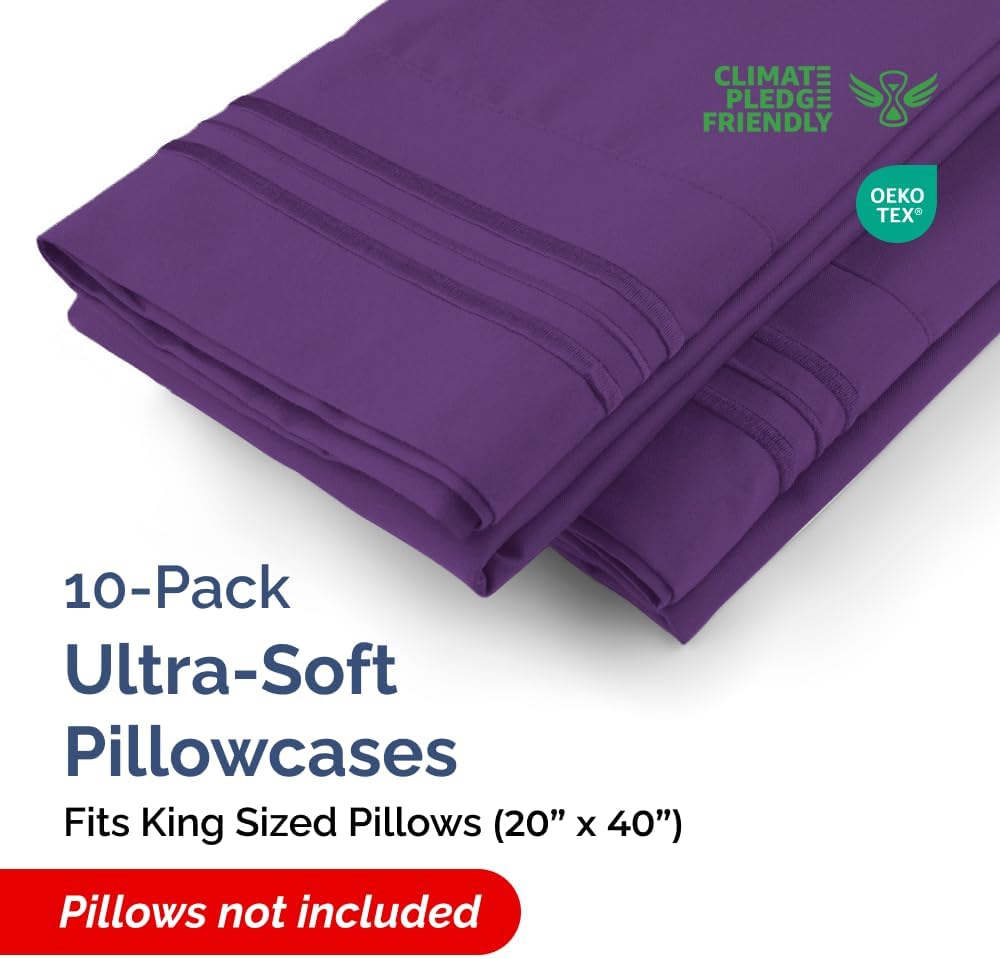 CGKUnlimited King Pillow Cases Set of 10 - Ultra Soft Hotel Quality Pillowcase Covers - Comfy & Wrinkle Free - Shrink, Stain and Fade Resis…
