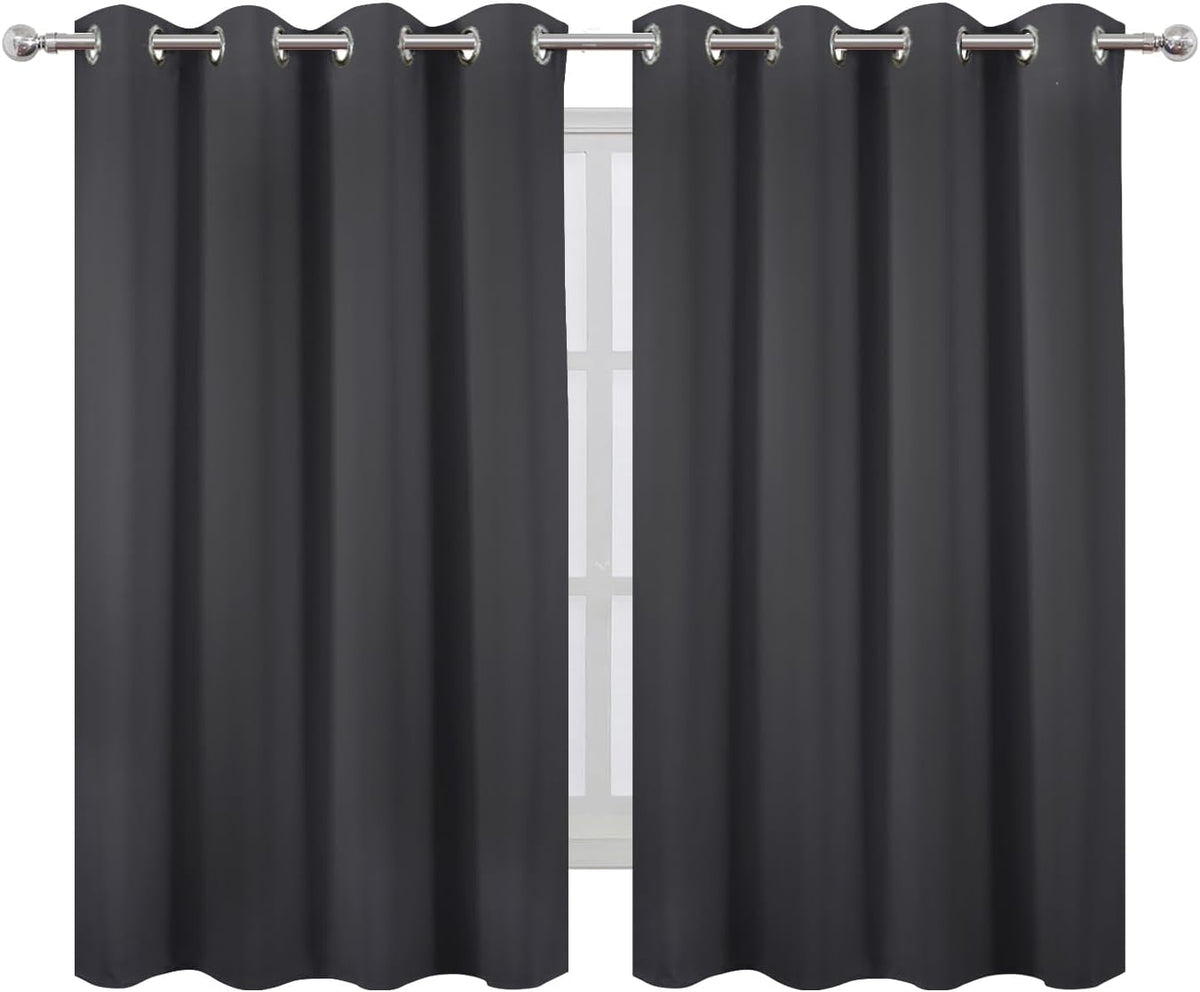 Lemomo Blackout Curtains 66 x 54 Inch Long Dark Grey Curtains Set of 2 Panels Room Darkening Curtains for Bedroom and Living Room 54 Inch G…