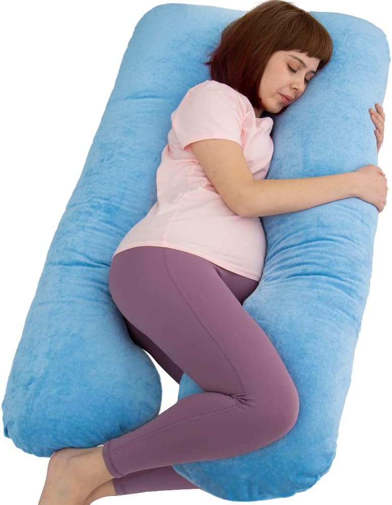 Moonpine MOON PINE Pregnancy Pillow, U Shaped Full Body Pillow for Maternity Support, Sleeping Pillow with Cover for Pregnant Women (Blue)…