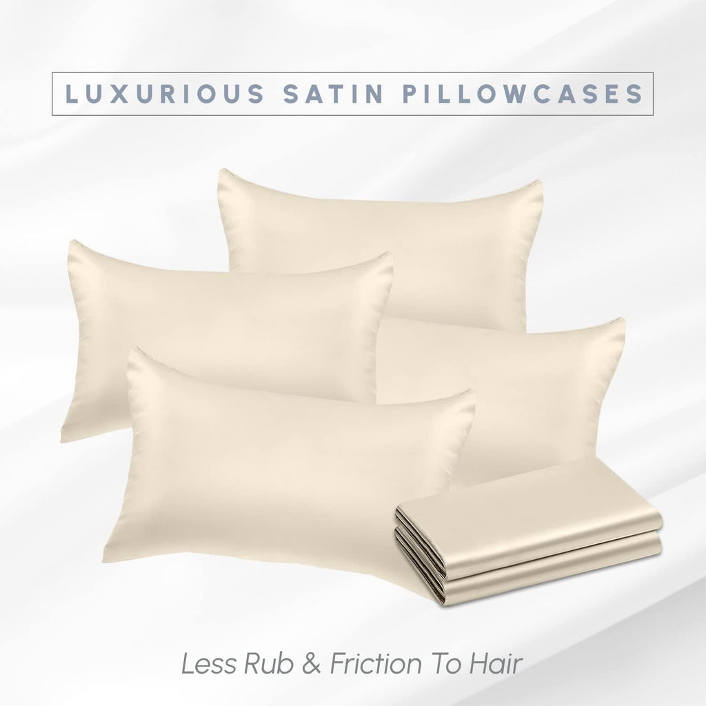Elegantcomfort Elegant Comfort 6-Pack King Size Cream Satin Pillowcase Set with Hidden Zipper Closure, Silky Smooth for Hair and fabric…