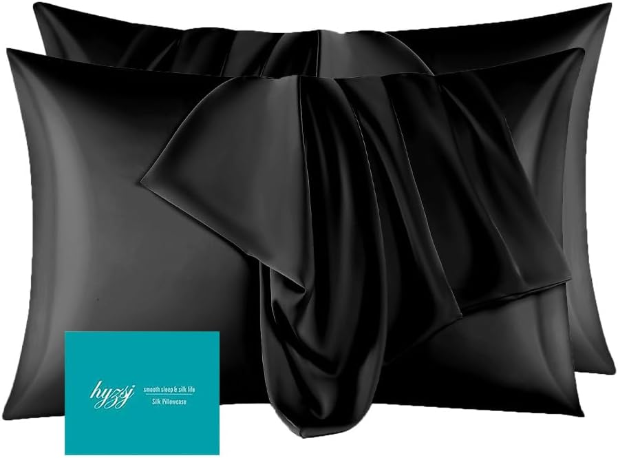 2 Pack Mulberry Silk Pillowcase for Hair and Skin Standard Size, Silk Pillowcase 20"X 26" with Hidden Soft Breathable Smooth Cooling…