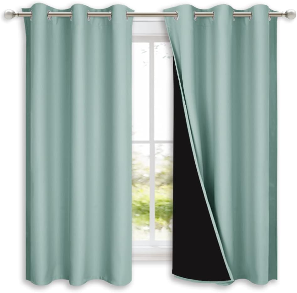 Nicetown Aqua Blue 100% Blackout Lined Curtains, 2 Thick Layers Completely Blackout Window Treatment Panels Thermal Insulated Drapes for Ki…