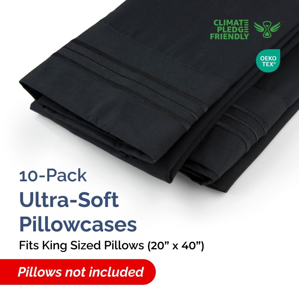 CGKUnlimited King Pillow Cases Set of 10 - Ultra Soft Hotel Quality Pillowcase Covers - Comfy & Wrinkle Free - Shrink, Stain and Fade Resis…