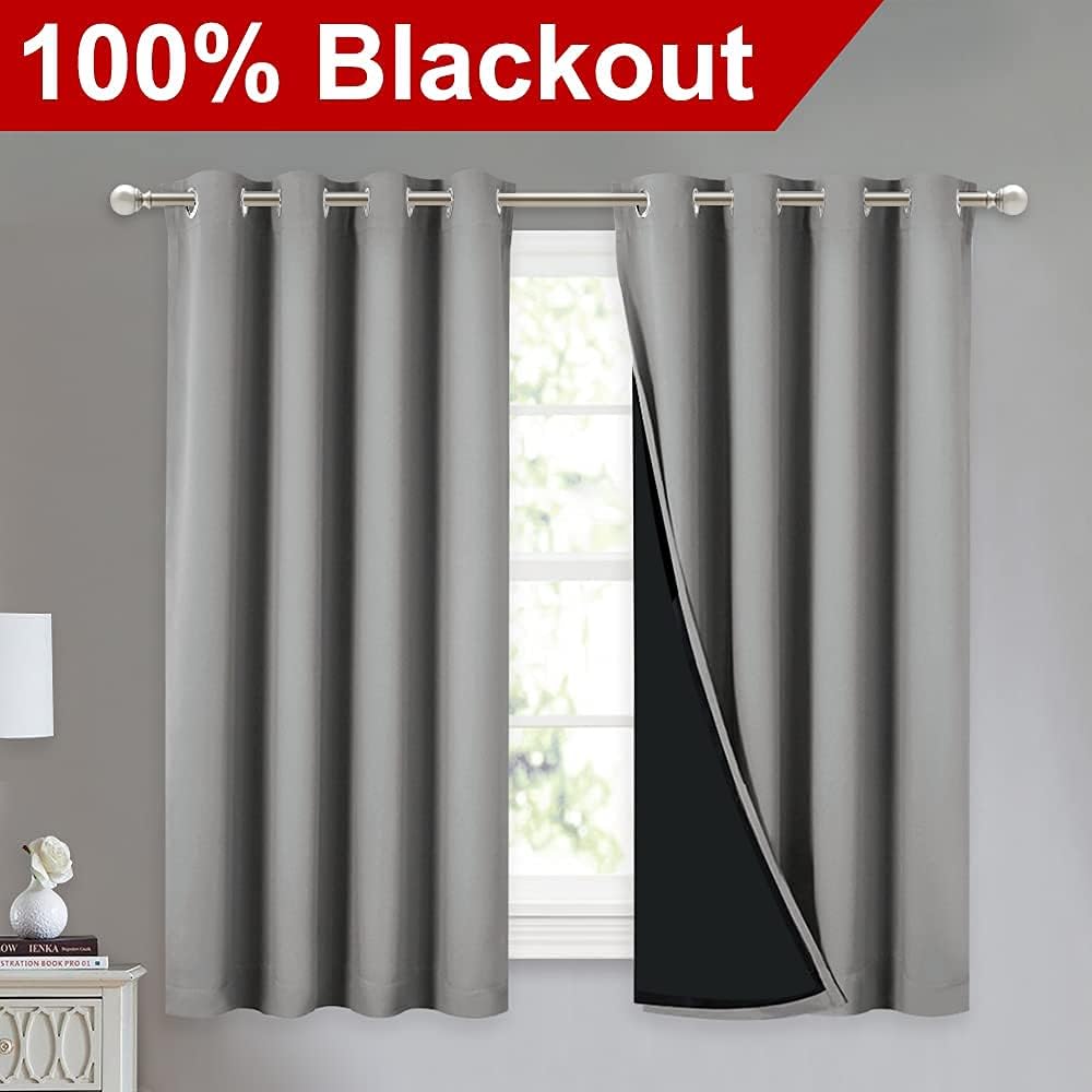 Nicetown 100% Blackout Curtains with Black Liners, Thermal Insulated Full Blackout 2-Layer Drapes, Noise Cancellation Window Draperies for…