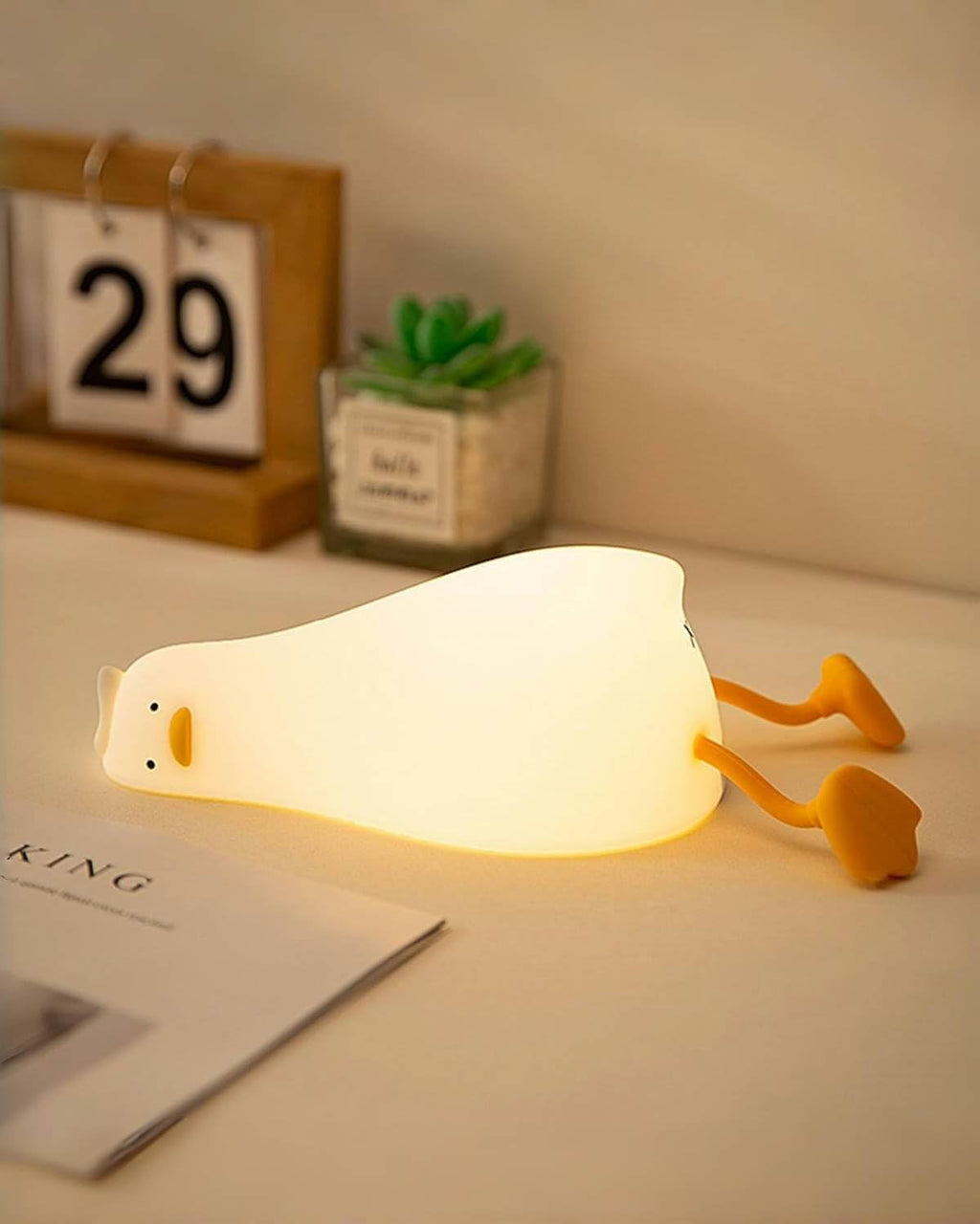 Lying Flat Duck Night Light, Squishy Duck Lamp with Tap Control, 30-Min Auto-Off Timer, Rechargeable Silicone Bedside Lamp for Kids…