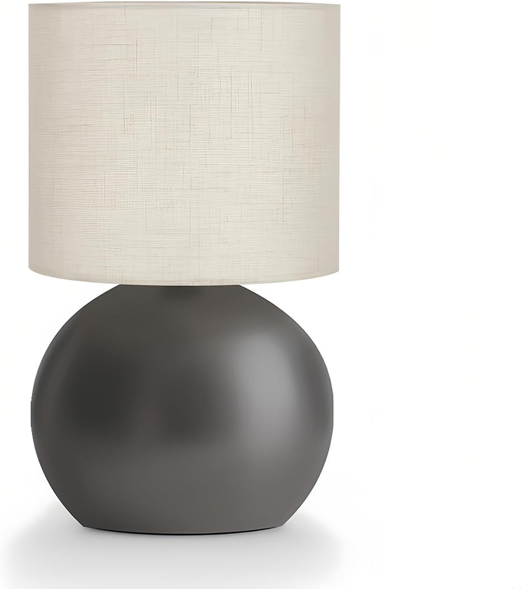 Modern Small Table Lamp with Grey Metal Base and Linen Shade, 10.4 Inch Nightstand Light for Bedroom, Living Room, Desk, Dorm