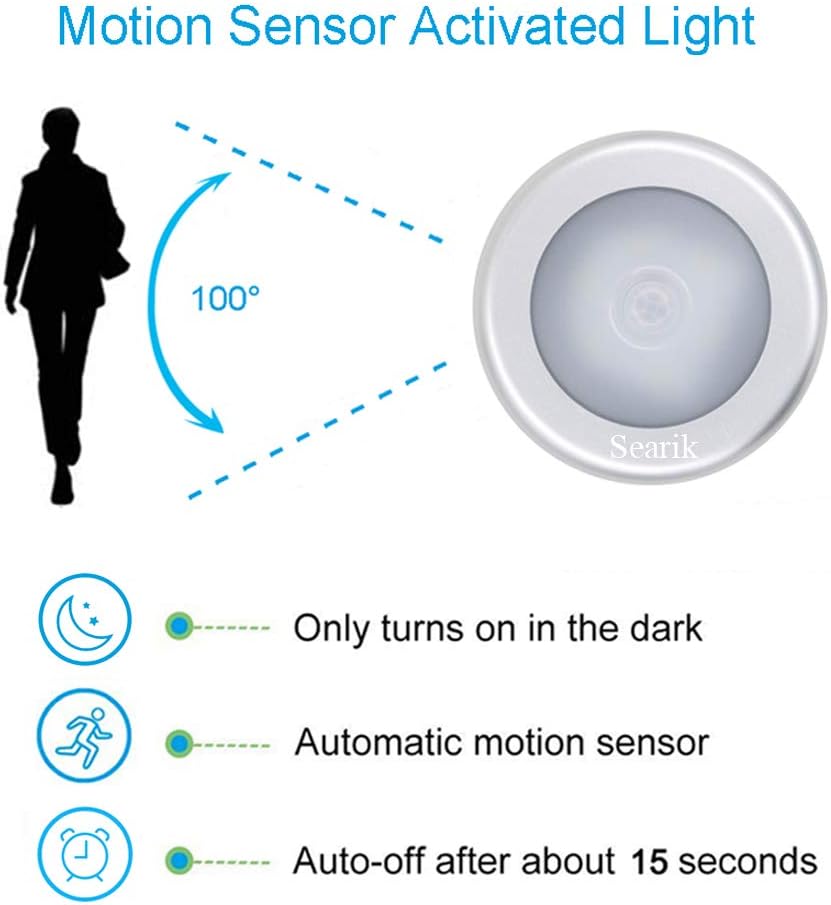 3 Pcs Motion Sensor Light Indoor, Searik Magnetic LED Night Light Battery Powered Step Lights Stair Closet Light Under Cabinet Lighting…