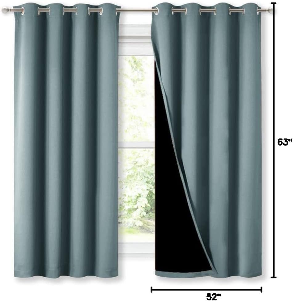 Nicetown 100% Blackout Curtains with Black Liners, Thermal Insulated Full Blackout 2-Layer Lined Drapes, Energy Efficiency Window Draperies…
