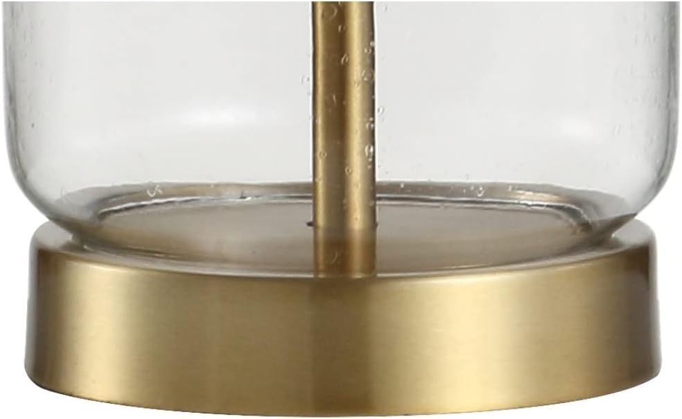 JONATHAN Y 19.5" Brass Gold and Clear Glass Table Lamp, Glam Transitional Bedside Lamp for Living Room Nightstand, White Linen Drum…