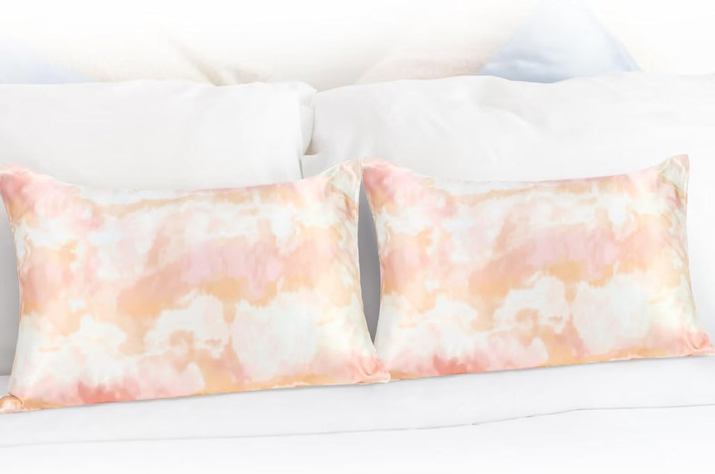 MANSPHIL Orange Blush Patterned Silk Pillow Cases 2 Pack Queen Size, Reversible Satin Pillowcase for Hair and Skin Envelope Closure, 22…