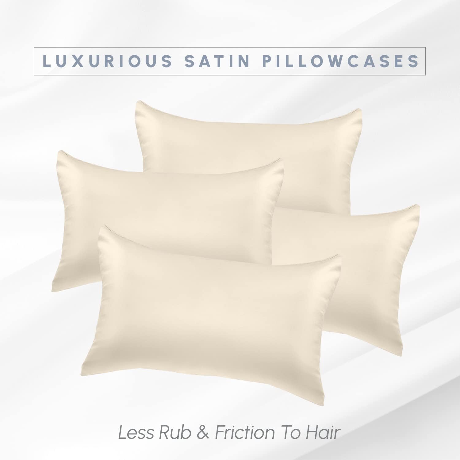 Elegantcomfort Elegant Comfort 4-Pack King Size Cream Satin Pillowcase Set with Hidden Zipper Closure, Silky Smooth for Hair and fabric…