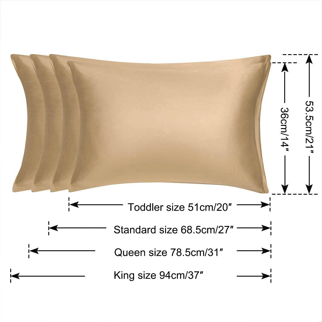 uxcell Queen Satin Pillowcase with Zipper, Super Soft and Luxury, Silky Pillow Cases Covers Set of 2, 21"x31", Gold