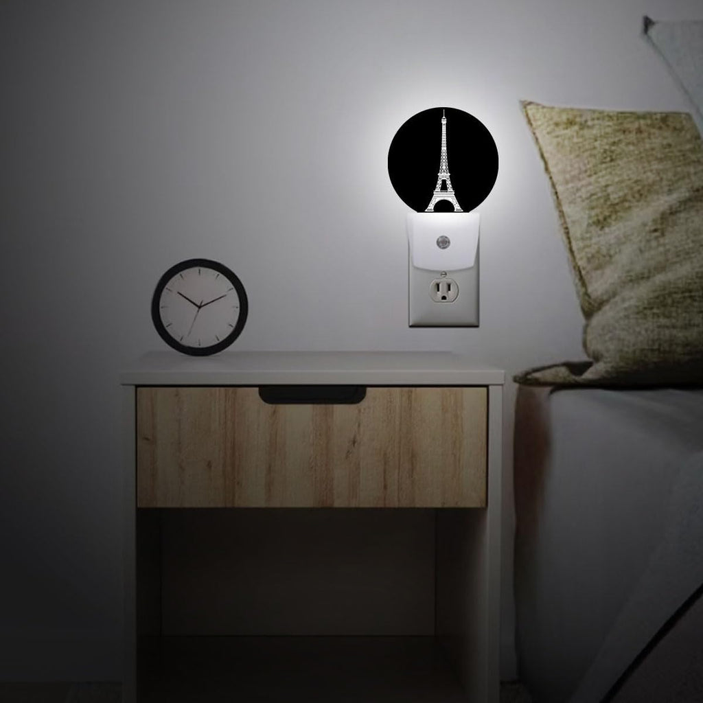 Paris Eiffel Tower France Night Light Plug Into Wall Auto Led Sleep Round Lamp for Living Room Hallway Stairs
