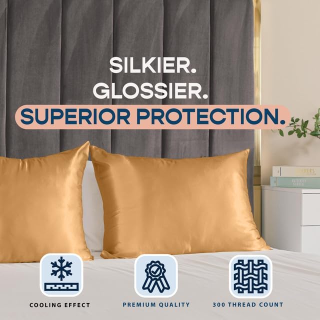 Blissford Satin Pillowcase with Zipper, for Hair and fabric comfort, Feels Soft and Cool Like a Silk Pillowcase, Gold Satin Pillow Cases…