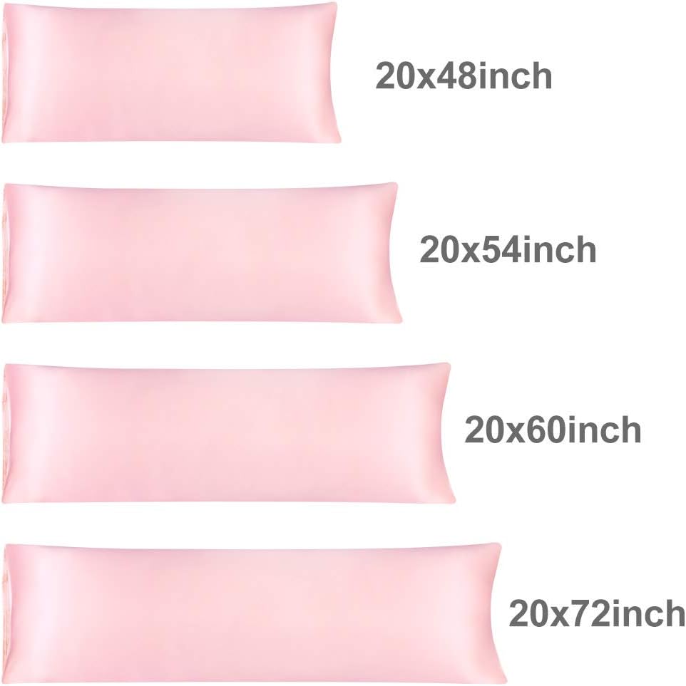 uxcell Body Pillow Cover, 20x54 Inch Pink Silky Satin Body Pillowcases for Hair and Skin, Soft Cooling Smooth Pillow Case with Envelope…