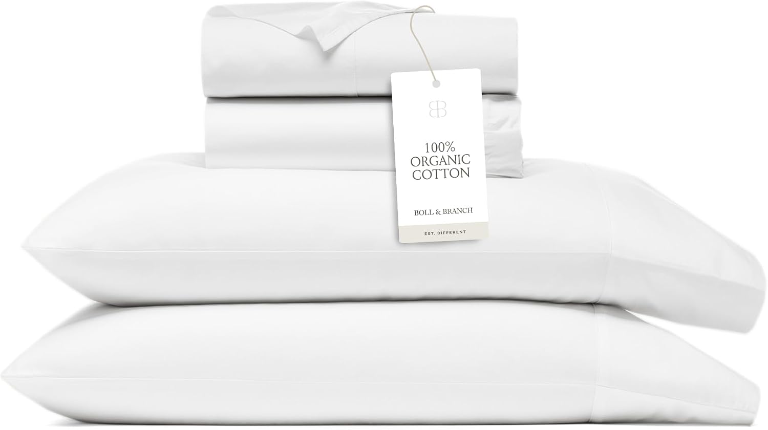 BollBranch BOLL & BRANCH Percale Hemmed Sheet Set - Cooling Breathable Bed Sheets for Hot Sleepers - Full, White - Luxury 100% Organic Cott…