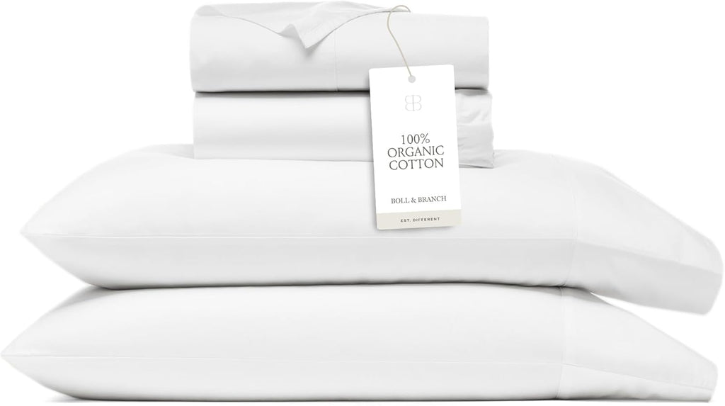 BollBranch BOLL & BRANCH Percale Hemmed Sheet Set - Cooling Breathable Bed Sheets for Hot Sleepers - King + Standard, White - Luxury 100% O…