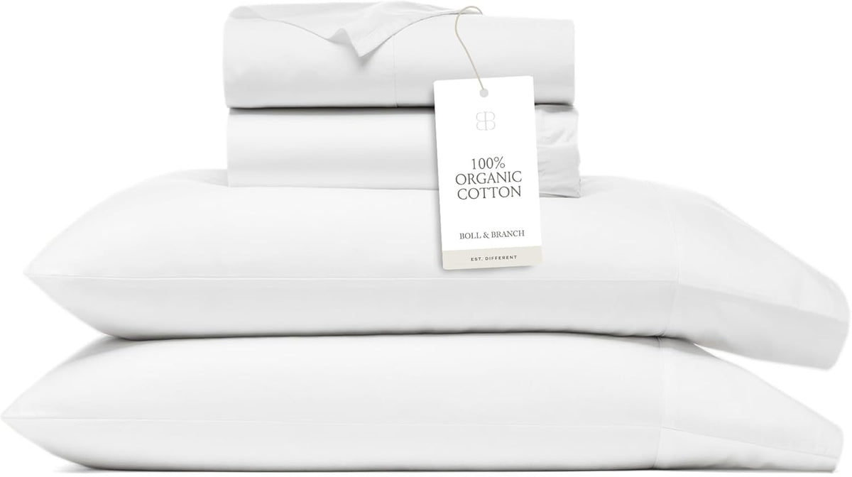 BollBranch BOLL & BRANCH Percale Hemmed Sheet Set - Cooling Breathable Bed Sheets for Hot Sleepers - King + Standard, White - Luxury 100% O…