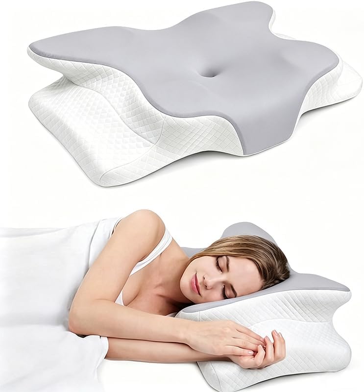 WKEFF Cooling Neck Support Pillow, Adjustable Cervical Memory Foam for, Odorless Ergonomic Orthopedic Bed Pillows for Side Back Sto…