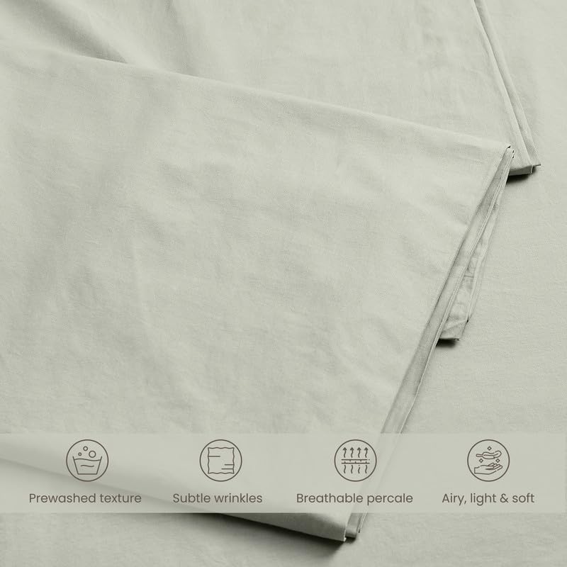 Bioweaves 100% Organic Washed Cotton Percale Weave Pillow Cases Standard Size GOTS Certified Queen Pillow Covers, Envelope Closure – Set of…
