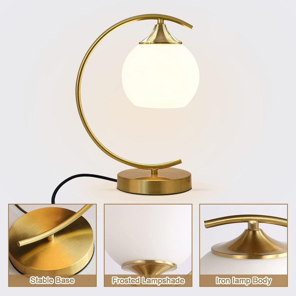 BOKT Modern Globe Table Lamp Mid Century Gold Glass Table Lamp Nordic Simple Design Desk Lamp White Globe Metal Reading Lighting Fixture…