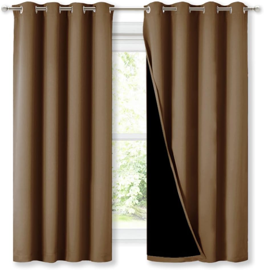 Nicetown 100% Blackout Lined Curtains, Totally Darkness Drapes with Silver Grommet, Thermal Insulated Drapes for Master Bedroom (Gold Brown…