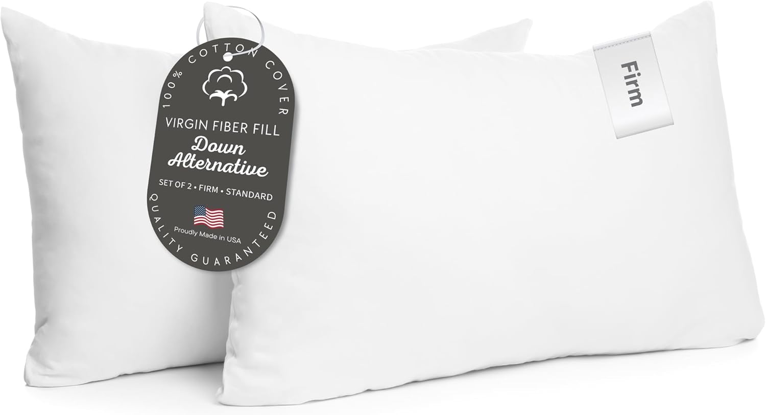 Digital Decor 100% Cotton Luxury Hotel Pillows Standard Size Set of 2, Cooling Hypoallergenic Down Alternative Pillows for Sleeping, Firm…