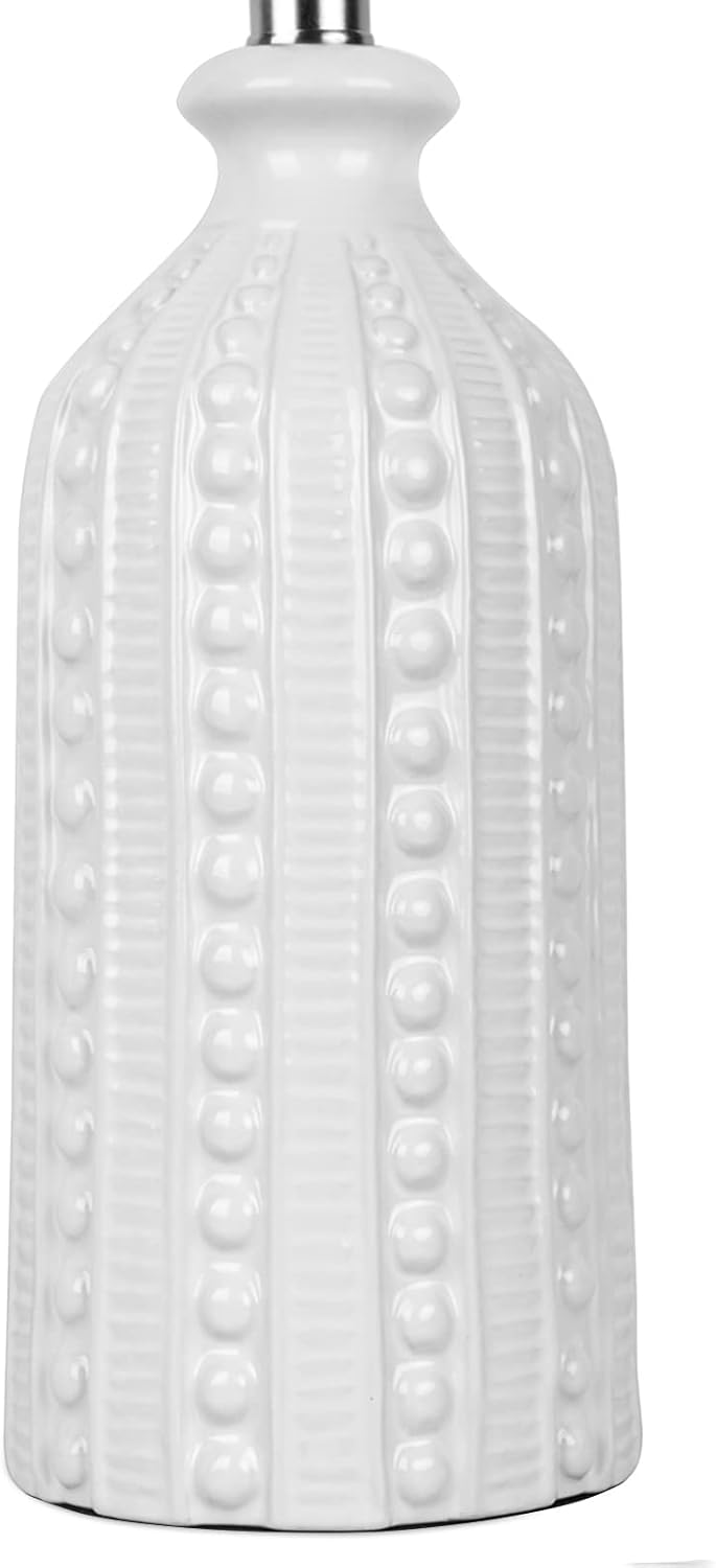 JUNNAI White Ceramic Table Lamp 24.5": 3-Way Dimmable Bedside Lamp with White Drum Slub Shade, Modern Nightstand Lamp for Bedroom &…