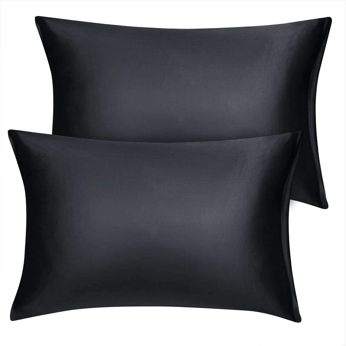 uxcell Travel Satin Pillowcase with Zipper, Super Soft and Luxury, Silky Pillow Cases Covers Set of 2, 14"x20", Black