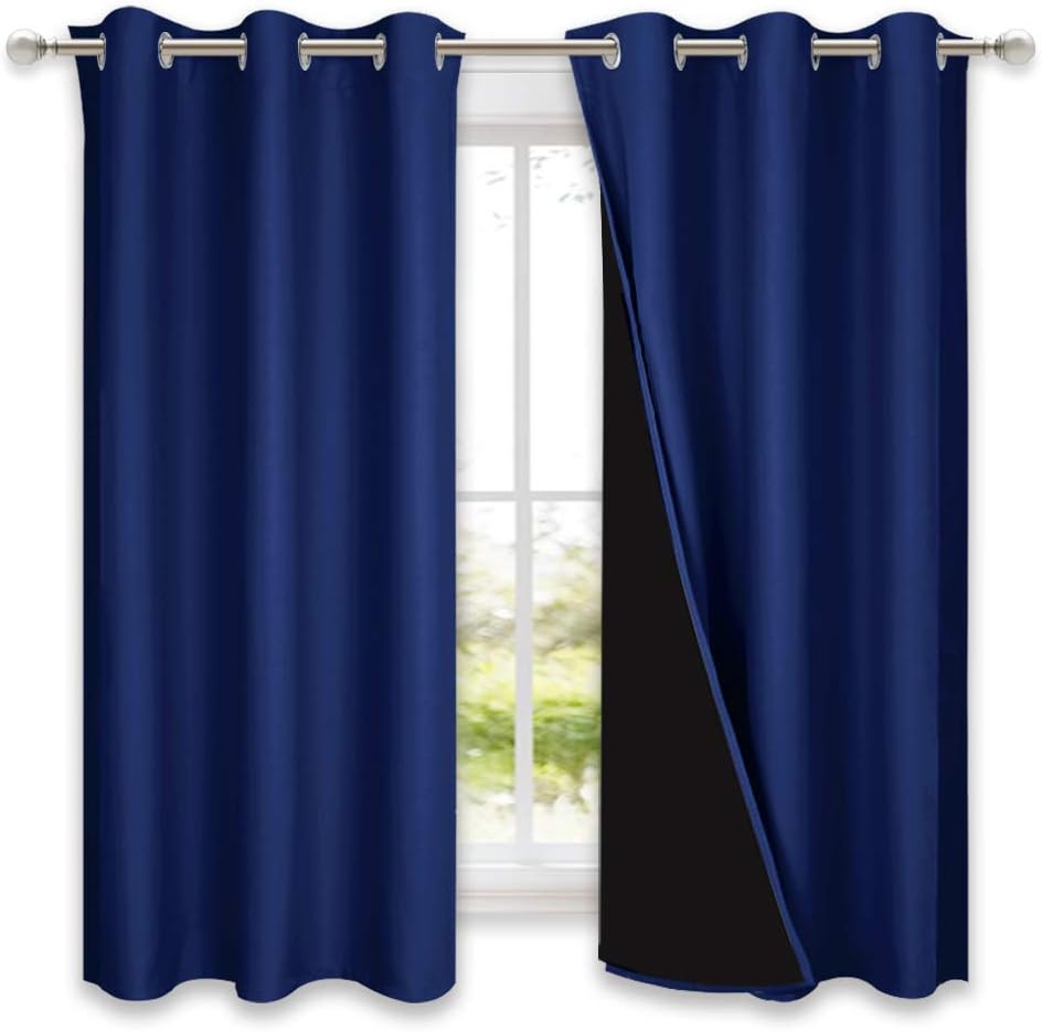 Nicetown 100% Blackout Curtain Panels, Thermal Insulated Black Liner Curtains for Nursery Room, Noise Reducing and Cold Blocking Drapes for…