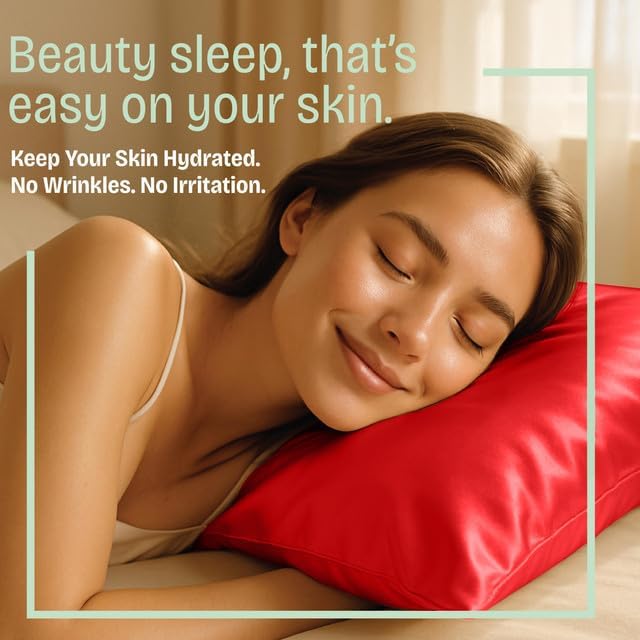 Blissford Satin Pillowcase with Zipper, for Hair and fabric comfort, Feels Soft and Cool Like a Silk Pillowcase, Red Satin Pillow Cases…