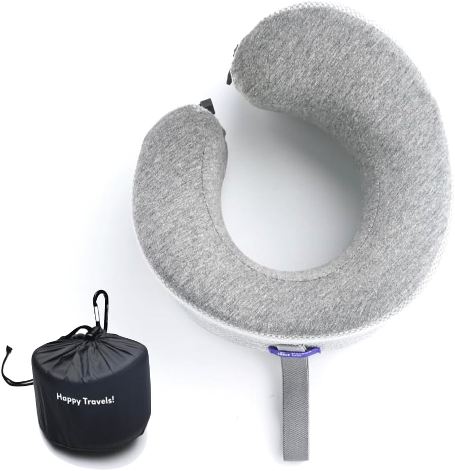 Cushionlab C CUSHION LAB Travel Pillow, Award-Winning Patented Ergonomic Design for Chin & Neck Support Memory Foam Neck Pillow, Compact Ai…