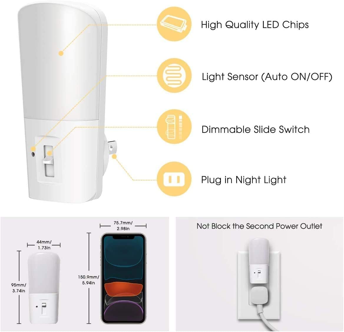 LOHAS Plug in Night Light, Dimmable LED Night Lights With Dusk to Dawn Sensor, Soft White 3000K Sleep Nightlight, Adjustable Brightness…