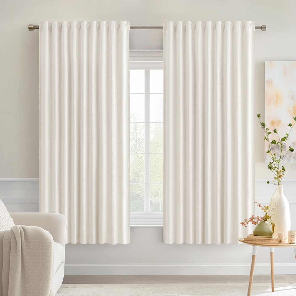 Miulee Ivory Back Tab Blackout Curtains 63 Inch Length 2 Panels Set for Living Room Bedroom Privacy, Rod Pocket/Pinch Pleat Thermal Insulat…