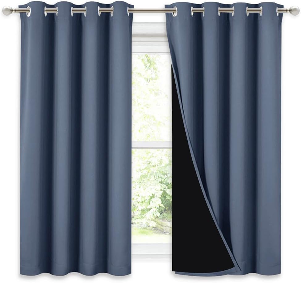 Nicetown Noise Reducing 100% Blackout Curtains with Black Liners, Thermal Insulated 2-Layer Drapes, Energy Efficiency Window Draperies for…