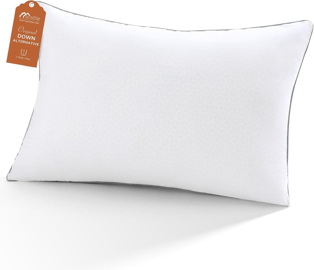 Sasttie Standard Pillow, Single Full Size Bed Pillow for Side, Back, and Stomach Sleepers - Down Alternative Plump Filling - Set of 1, Stan…