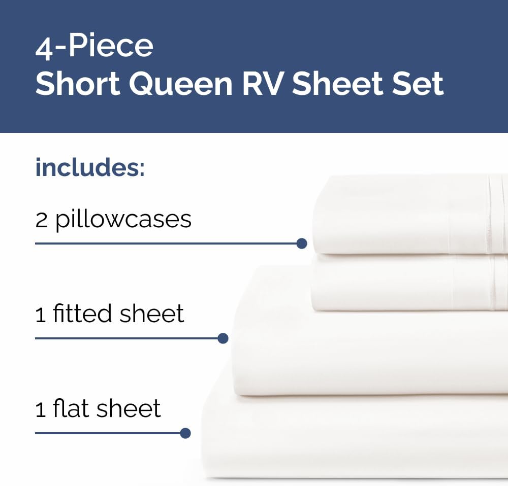 Short Queen Size 4 Piece Sheet Set - RV Short Queen, Soft, Breathable & Cooling Bed Sheets Set with Deep Pockets - Hotel Luxury Bedding…