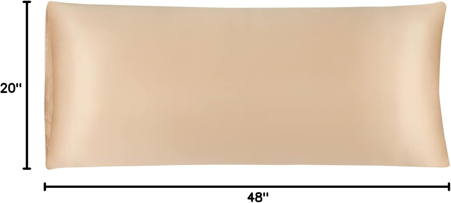 uxcell Body Pillow Cover 20x48 Inch Champagne Silky Satin Body Pillowcases for Hair and Skin Luxury Cooling Soft Smooth Washable