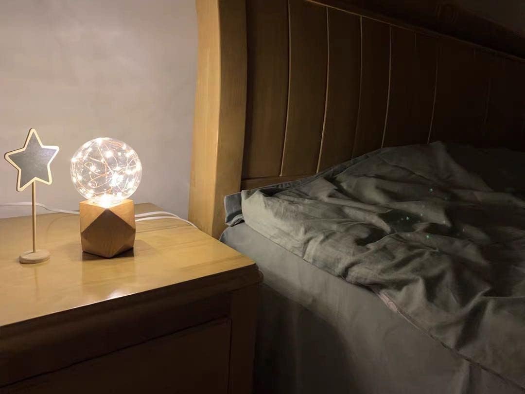 Small Wood Table Lamp Edison Bulb Dimmable Desk Lamp E26 60W Industrial Night Light Boho Deco for Bedroom, Living Room or Office(No Bulb)