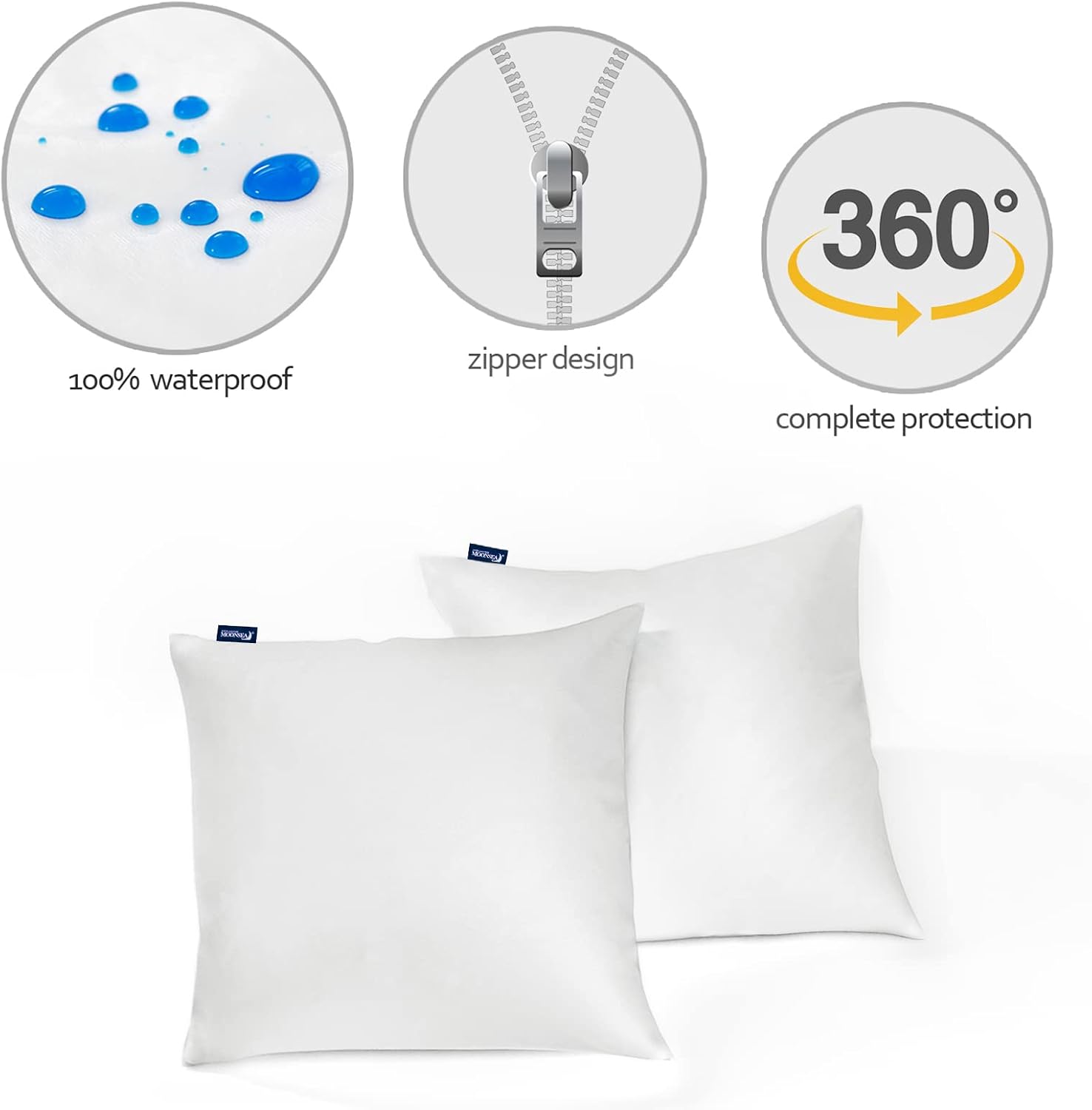 Moonsea Euro Size Pillow Protectors 2 Pack, Waterproof European Square Pillow Covers Zippered Pillow Encasement, 26"x 26" 2 Pack