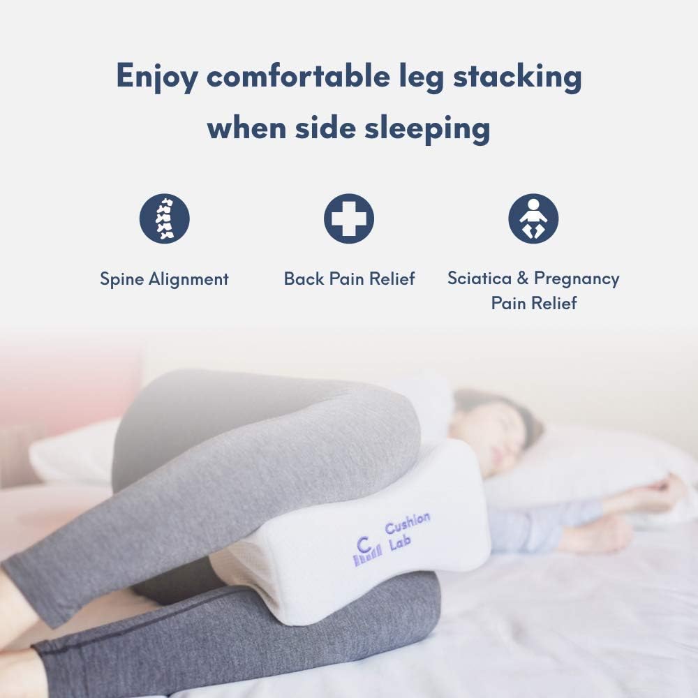 Cushionlab Cushion Lab Extra Dense Orthopedic Knee Pillow for Back, Leg Pain, Hip, Pregnancy, Sciatica & Joint Pain - Memory Foam Wedge Pi…