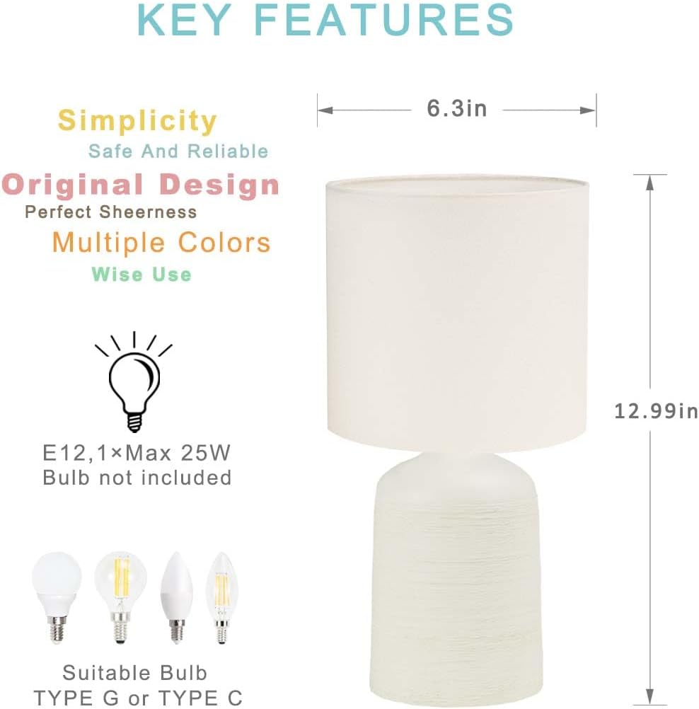 Maye Small Ceramic Table Lamp for Living Room and Bedroom, Modern Kids Night Table Lamp, Φ6.3×H13IN, Bulb Excluded, Milk Curry (Cream)