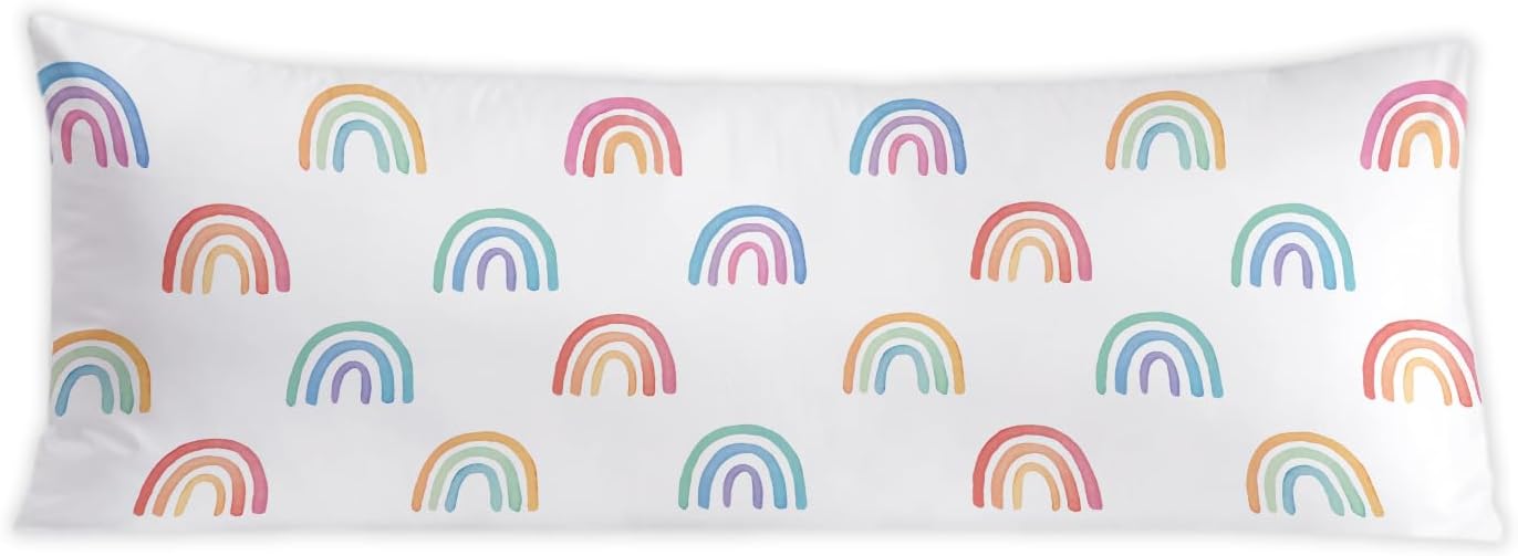 Boho Pastel Rainbow 20x54 Body Pillow Cover, Girl Nursery Decor, Boho Watercolor Rainbow Decorative Long Body Pillow Cases for Kids Girls…