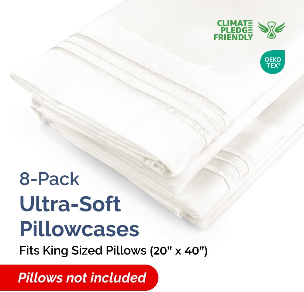 King Pillow Cases Set of 8 - Ultra Soft Hotel Quality Pillowcase Covers - Comfy, Cozy & Wrinkle Free - Shrink, Stain & Fade Resistant…