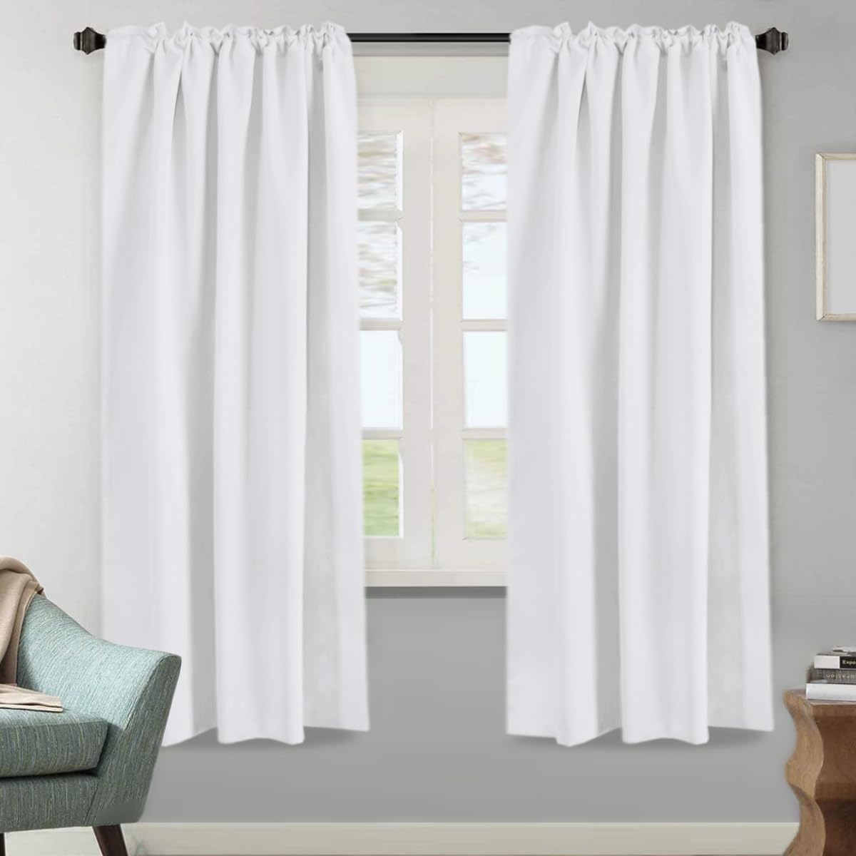 H.VERSAILTEX White Curtains Thermal Insulated Window Treatment Panels Room Darkening Privacy Assured Drapes for Living Room Bac…