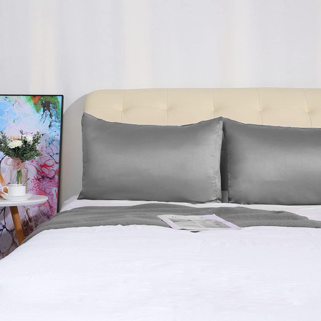 uxcell 2 Pack Silk Satin Pillowcase for Hair and Skin, Cool, Silky, Soft Breathable Pillow Cases Queen Size 20x30 Inch Sateen Pillowcase Gr…