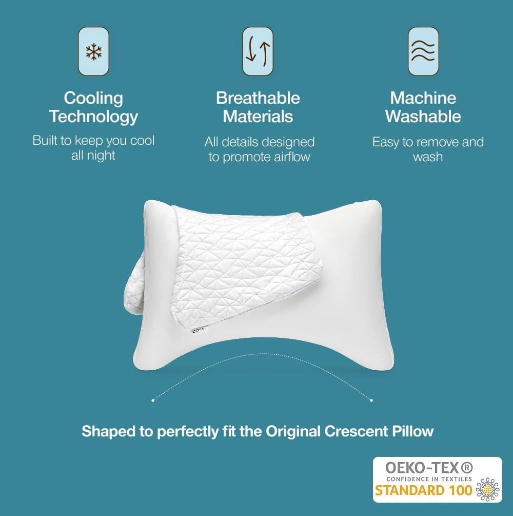 Coop Home Goods Cool Side Crescent Pillowcase, Queen Size Cooling Pillow Case for Hot Sleepers, Crescent Shape, Two-Sided Pillow Covers…