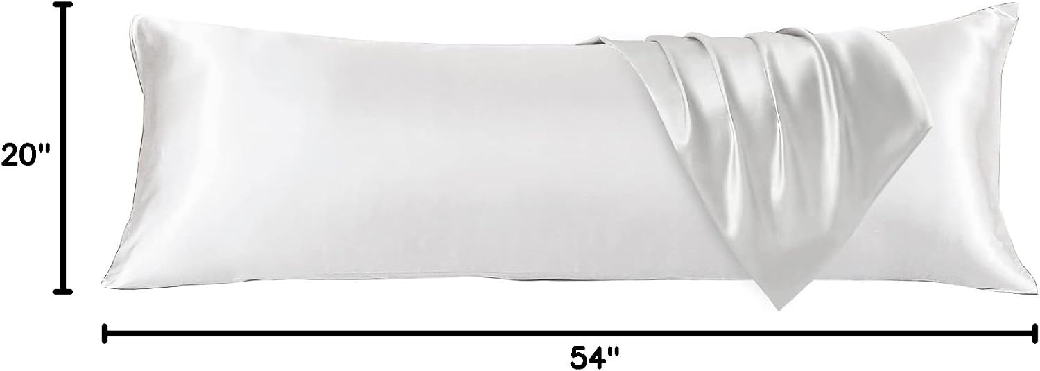 Huxmeyson Body Pillow with Satin Pillowcase, Body Pillow for Adults, Removable Cover, White (20"x54") White